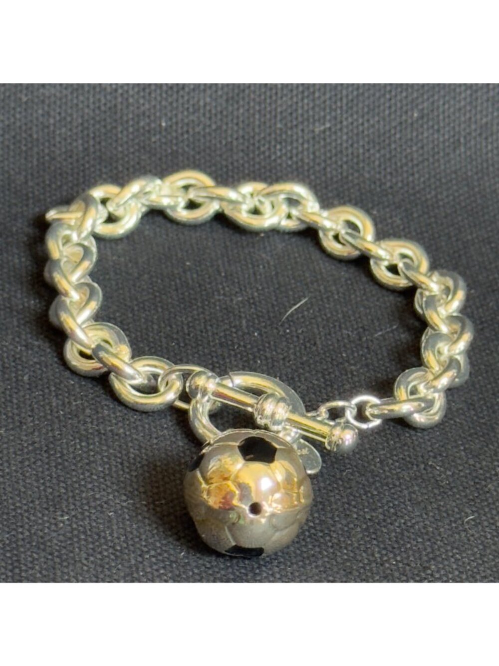 BEST Silver-Tone Chain Bracelet With Soccer Ball Charm & Toggle Clasp - Picture 7 of 10